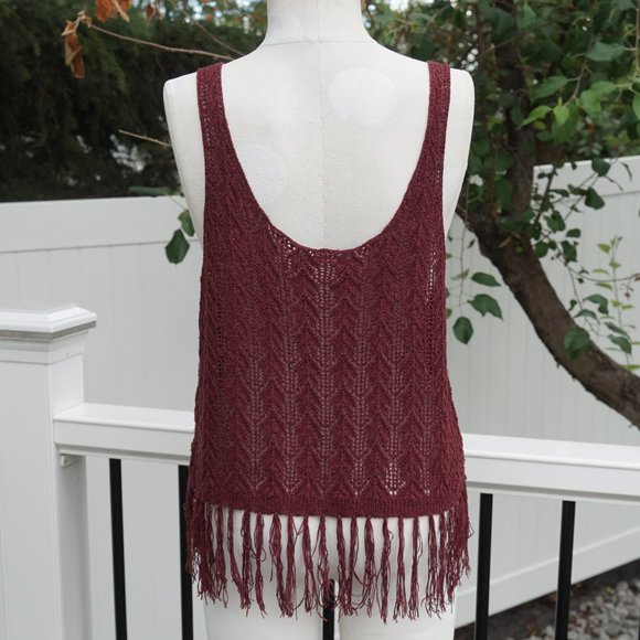 Burgundy Crop Fringed Boho-style Top - Picture 6 of 6